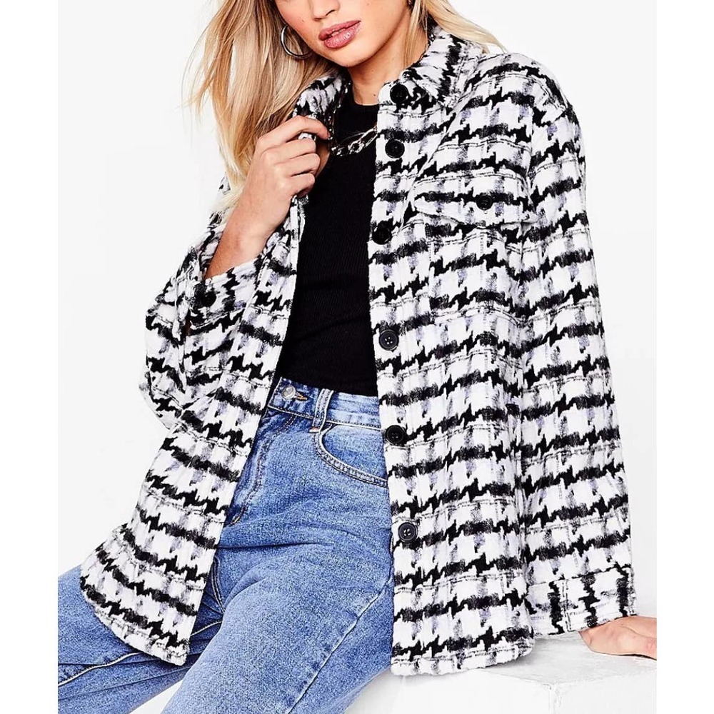 Nasty Gal Collection Women's Shacket Collared Button Down Plaid Jacket Size S